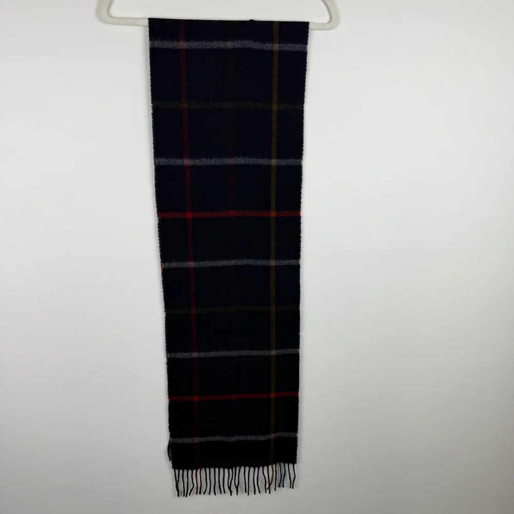 J.Crew Black Plaid Fringe Scarf Merino Moon England Soft Wool